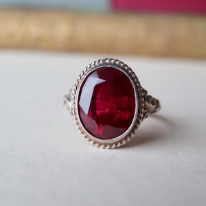 Anello Art Déco anni '30 in argento sterling con rubino sintetico – Anello di fidanzamento vintage rosso