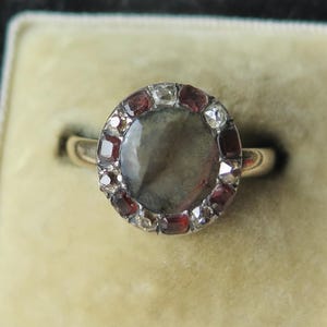 Antique Georgian Ring, 14k Gold, Agate, Diamonds, Garnets, Georgian Cluster Ring