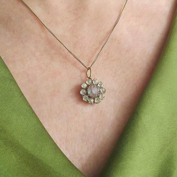 Antique Edwardian Saphiret and Paste Cluster Pend… - image 5