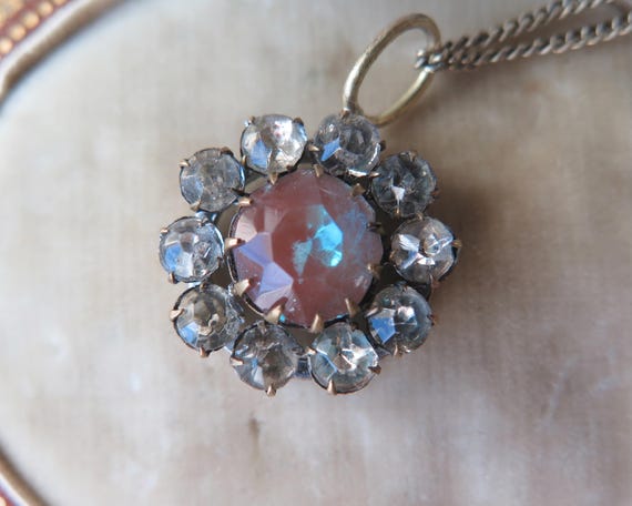 Antique Edwardian Saphiret and Paste Cluster Pend… - image 2