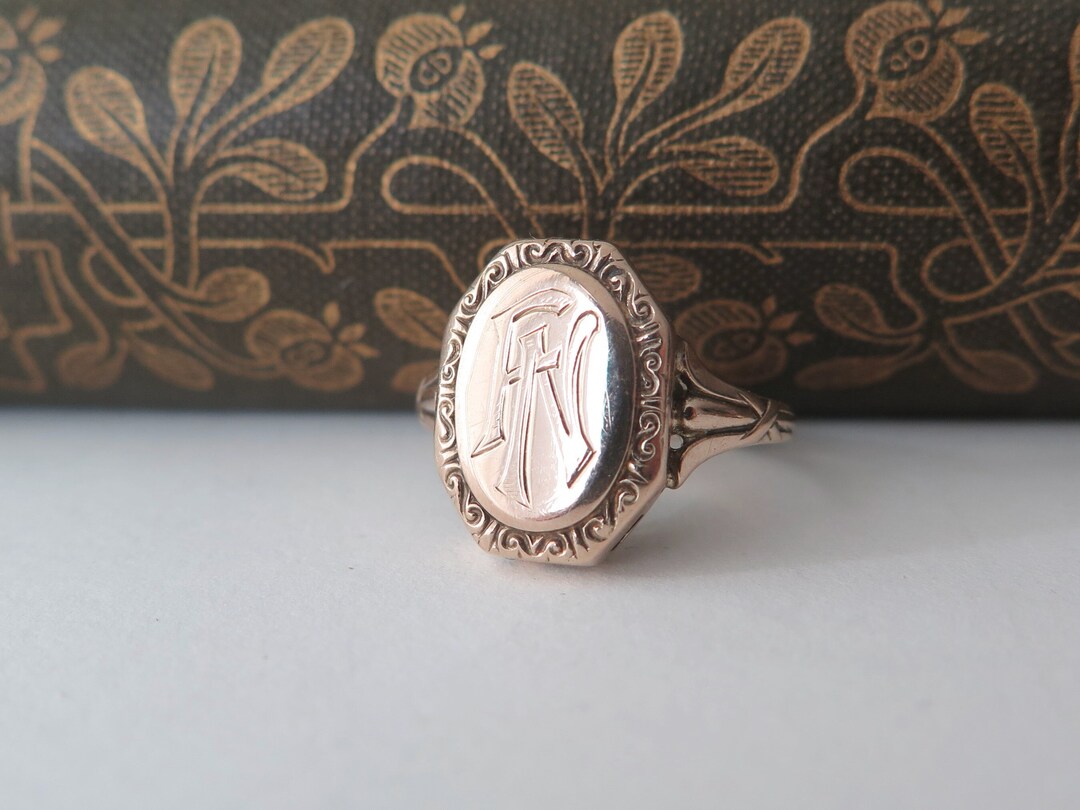 Vintage Art Deco Signet Ring 9k Gold FN Initials Oval Signet Ring - Etsy