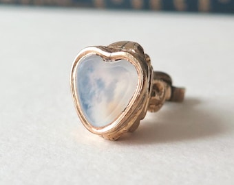 Antique Victorian Gold Cased Heart Fob Pendant: White Chalcedony