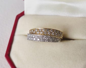 Vintage 18k Gold Diamond Double Band Ring: Yellow & White Gold