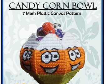 SALE! Halloween Candy Corn Bowl 7 Mesh Plastic Canvas Pattern Decoration PDF Instant Download