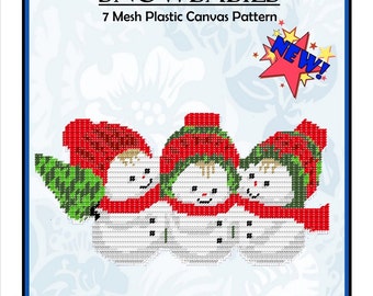 SALE! One of a Kind Snowbaby Group Wall Hanging Decoration 7 Mesh Plastic Canvas  Pattern PDF Instant Download