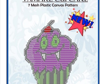 SALE! Halloween Vampire Cupcake 7 Mesh Plastic Canvas Pattern PDF Instant Download