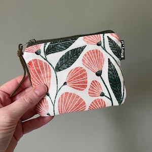 Pequeña cartera retro rosa blanca con estampado floral minimalista, mini cartera, bolsa pequeña, neceser minimalista