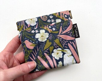 Alegre cartera minimalista con estampado floral alegre, bolsa retro, cambio suelto, clip de dinero boho