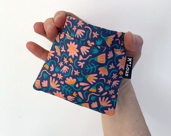 small coin pouch blue coin wallet pinch purse squeeze wallet flowered pattern change wallet boho bohemian travel pouch byMlous minimalist