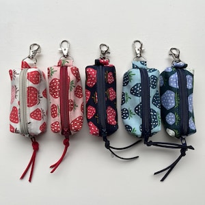 Strawberries key chain purse for change lip balm ear phones earbuds airpods coins vegan travel zippered pouch small wallet