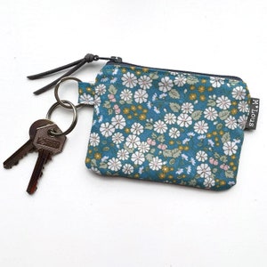 Pequeña cartera de llavero azul agua mini cartera retro flor bolsa pequeño cambio minimalista bolsa de llave manojo de llaves