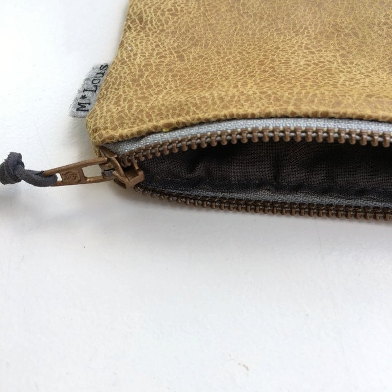 Tiny zipper pouch mustard wallet ochre coin pouch vegan pouch mini faux leather purse small pouch zipper purse minimalist retro bymlous