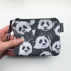 Black and white panda zipper pouch wallet coin purse travel bag etui zipper purse toiletry bag vegan minimalist bohemian