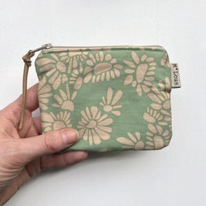 Petit portefeuille couleur vert rétro à fleurs, petite pochette pour la monnaie, mini trousse de toilette, pochette vegan, bohème