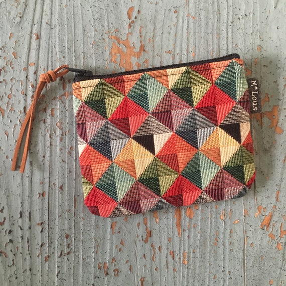 Klein portemonneetje portemonnee klein etuitje kleingeld toilettasje etui retro geometrisch minimalistisch bymlous vegan etui bohemian boho