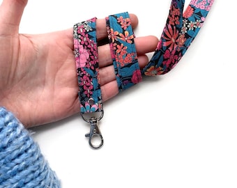 Retro black floral lanyard keycord neck strap id card holder key chain key holder lanyard for ID badge cotton teacher nurse student vintage
