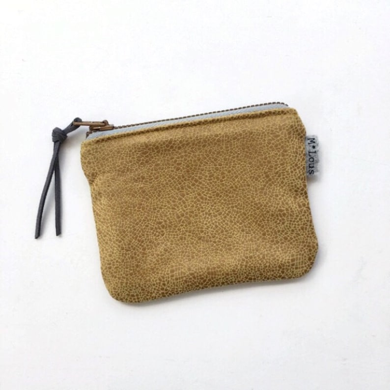 Tiny zipper pouch mustard wallet ochre coin pouch vegan pouch mini faux leather purse small pouch zipper purse minimalist retro bymlous