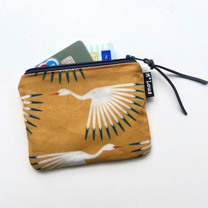 Petit portefeuille rétro jaune ocre avec étui portefeuille hirondelles portefeuille pour monnaie vegan minimaliste bohème style bohème oiseaux