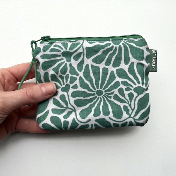 green little zipper pouch with flowers coin pouch vegan little wallet cosmetic tiny bag zipper mini purse tiny wallet bag retro ByMlous