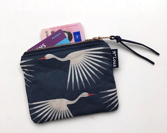 retro blue swallows zipper pouch wallet coin purse travel bag etui zipper purse toiletry bag vegan clutch minimalist bohemian