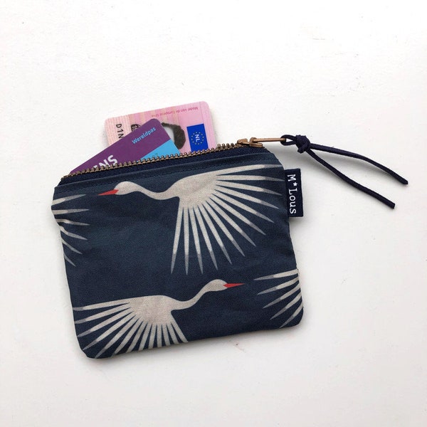 retro blue swallows zipper pouch wallet coin purse travel bag etui zipper purse toiletry bag vegan clutch minimalist bohemian