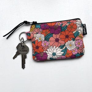 Pequeña cartera de llavero mini retro rojo naranja rosa floral minimalista bolsa cambiar llavero vegano