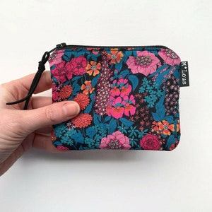 small retro coin purse black with colorful retro flowers leafs small zipper pouch coin pouch small wallet vegan boho purse tiny wallet