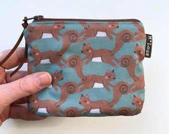 Klein schattig portemonneetje met eekhoorntjes portemonnee klein etuitje kleingeld beurs mini toilettasje etui retro byMlous minimalist