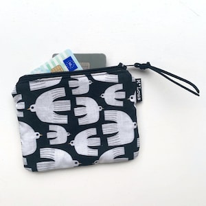 Carteira pequena retrô preta e branca com andorinhas bolsa bolsa para troca vegan minimalista boho estilo boêmio pássaros