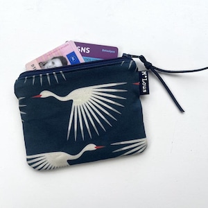 Pequeña cartera retro azul con golondrinas bolsa de cartera para cambiar pájaros veganos minimalistas boho estilo bohemio