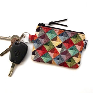 Colorful keychain Key wallet Zipper bag Zipper pouch key purse coin pouch Travel bag minimalist geometric design retro triangles