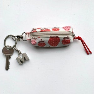 Strawberries key chain purse for change lip balm ear phones earbuds airpods coins vegan travel zippered pouch small wallet