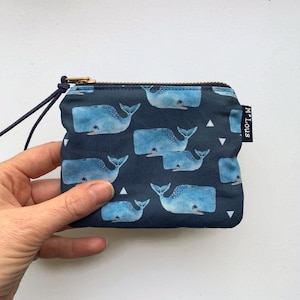 small retro whales zipper purse blue zipper pouch etui zipper wallet boho purses bohemian wallet mini coin minimalist minimalist