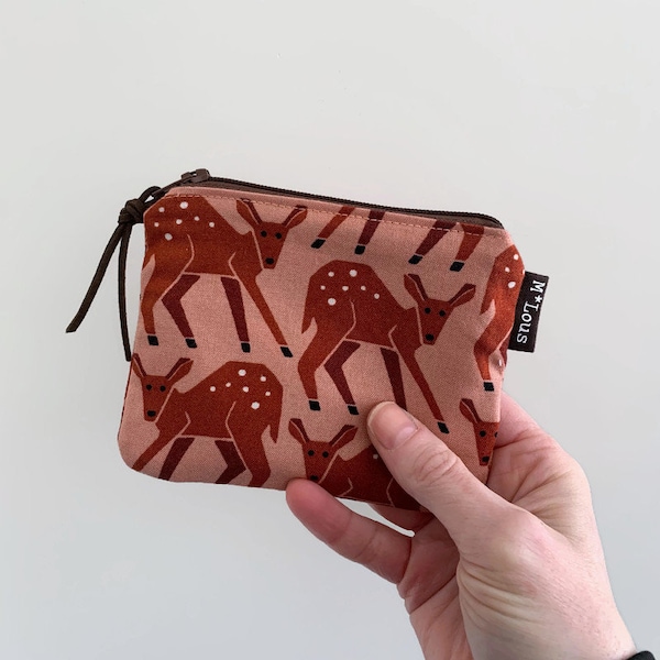 Old brown rust red deer zipper pouch wallet coin purse travel bag etui zipper purse toiletry bag vegan minimalist bohemian bymlous deers