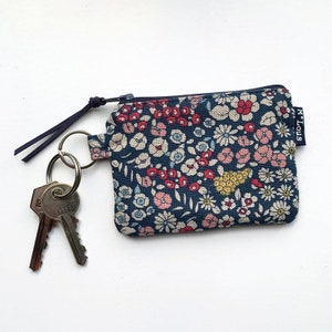 Petit porte clé bleu portefeuille mini portefeuille fleurs rétro petite pochette monnaie pochette clé minimaliste trousseau de clés