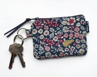 Retro flowered  keychain purse small zipper pouch wallet vegan zipper purse tiny wallet travel pouch retro purse for keys