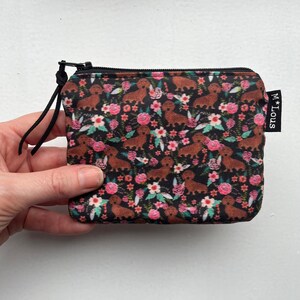 Pequeña cartera floral marrón dachshunds y cartera para cambio mini bolsa pequeña bolsa de aseo bolsa retro mlous vegano