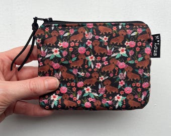 Brown dachshund coin purse little zipper pouch coin pouch small wallet vegan zipper purse wallet travel pouch Mlous teckels