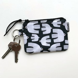 Porta-chaves pequeno preto e branco com pássaros, carteira, bolsa pequena, porta-moedas, mlous retro minimalista
