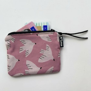Pequena carteira rosa retrô com andorinhas carteira estojo carteira para troco vegan minimalista boho estilo boêmio pássaros