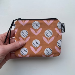 Petit portefeuille rétro couleur rouille à fleurs petite pochette pour la monnaie mini trousse de toilette pochette bohème vegan