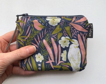 jungle green flowered coin purse little zipper pouch coin pouch small wallet vegan boho zipper purse wallet travel pouch purse vegan