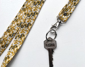 Oker geel retro keycord sleutelhanger key cord sleutel hanger badge houder ID kaart houder sleutel koord mlous katoen minimalist