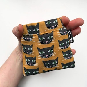 Pequeña cartera amarilla con gatos geniales, bolsa minimalista, bolso de cambio, clip de dinero boho, gatos