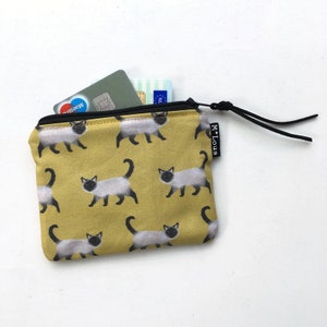 Kleines ockergelbes Portemonnaie mit Katzenportemonnaie, kleines Portemonnaie, Kleingeldbeutel, Mini-Kulturbeutel, Retro-MLous-Vegan-Beutel, Ragdoll-Katzen