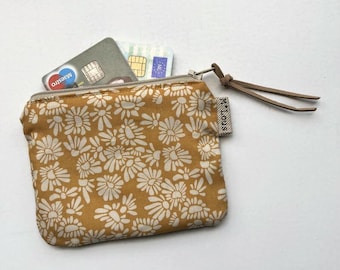 Flowered coin purse little zipper pouch coin pouch small wallet vegan boho zipper purse tiny wallet travel pouch retro ochre purse byMlous