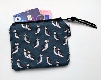 coin purse small zipper pouch puffin coin pouch small wallet vegan boho zipper purse tiny wallet travel pouch retro purse vegan blue retro