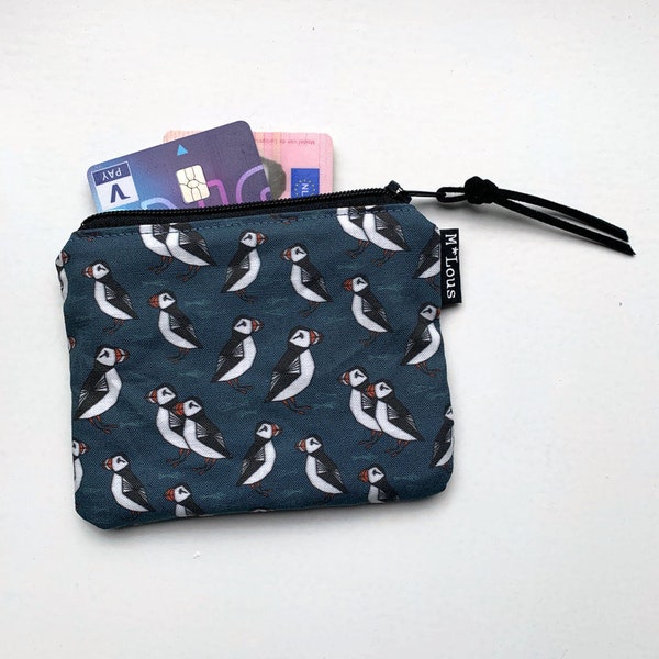 coin purse small zipper pouch puffin coin pouch small wallet vegan boho zipper purse tiny wallet travel pouch retro purse vegan blue retro