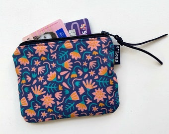 Klein blauw gebloemd portemonneetje met retro bloemetjes portemonnee klein etuitje bloemen mini toilettasje etui  byMlous