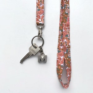 Altrosa Schlüsselband, Schlüsselanhänger, Schlüsselanhänger, Ausweishalter, Ausweishalter, Schlüsselband, Mlous mit fröhlichen Retro-Blumen